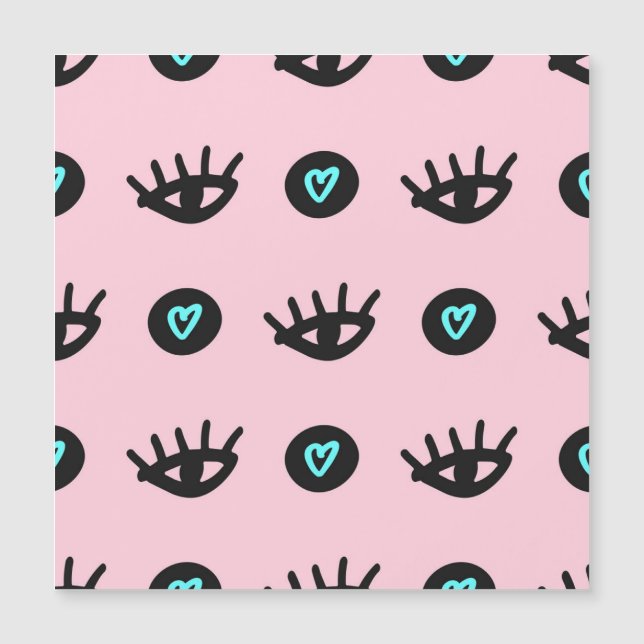 Carte Magnétique Doodle Fille : Coeurs Des Yeux Sans Couleur. (Devant)