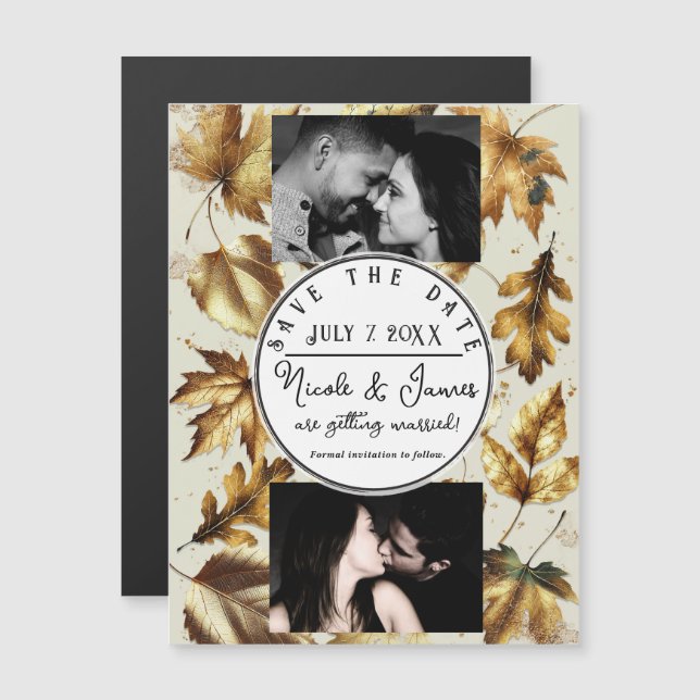 Carte Magnétique Doré Feuille amande crème beige automne Enregistre (Devant / Derrière)