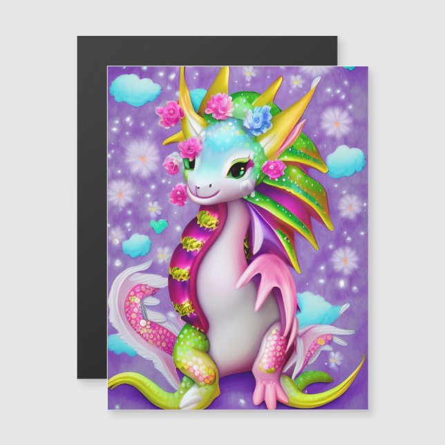 Carte Magnétique Dragon Bébé coloré (Devant / Derrière)