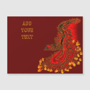 Carte Magnétique Dragon chinois design rouge et or