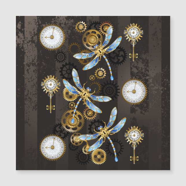 Carte Magnétique Dragonflies de Steampunk sur arrière - plan rayé b (Devant)