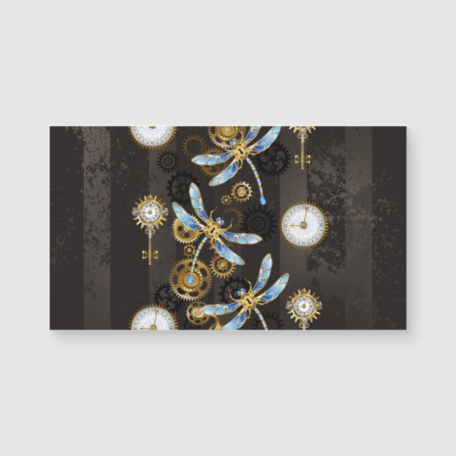 Carte Magnétique Dragonflies de Steampunk sur arrière - plan rayé b (Devant)