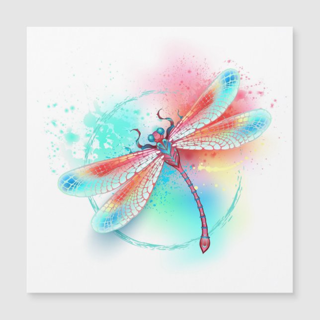Carte Magnétique Dragonfly rouge sur l'arrière - plan aquarelle (Devant)