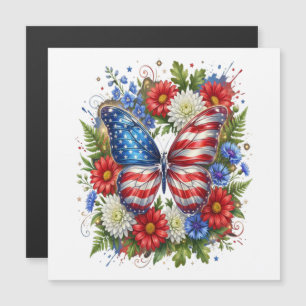 Carte Magnétique Drapeau Américain Rouge Blanc Bleu Papillon Floral