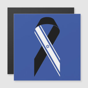 Carte Magnétique Drapeau d'Israël ruban noir mémorial aimant bleu