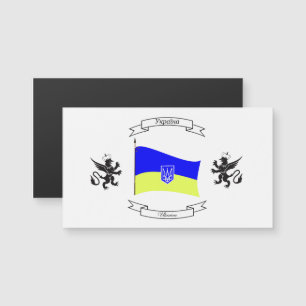 Carte Magnétique Drapeau ukrainien avec blason et lions