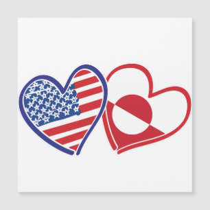 Carte Magnétique Drapeaux USA et Groenland Cœurs