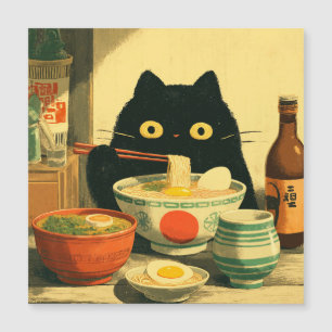 Carte Magnétique Drôle chat noir manger Ramen