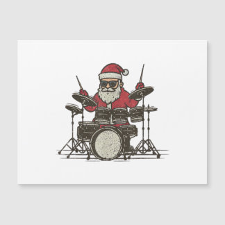Carte Magnétique Drummer Christmas Funny Vintage Santa Playing Drum