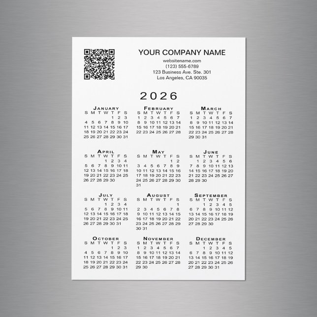 Carte magnétique du calendrier 2026 QR pour entrep (Custom Business QR Code 2026 Calendar Magnet Card in situ)