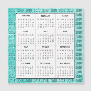 Carte magnétique du Carré Calendrier turquoise 201