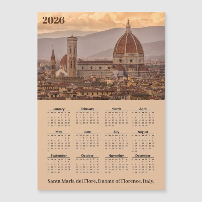 Carte Magnétique Duomo Florence Italy 2026 Calendar Magnetic Card (Devant)