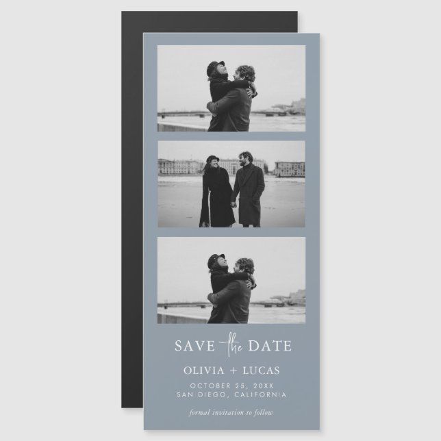 Carte Magnétique Dusty Blue Photo Strip Mariage magnétique (Devant / Derrière)