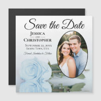 Dusty Blue Rose Enregistrer La Date Oval Photo Mag