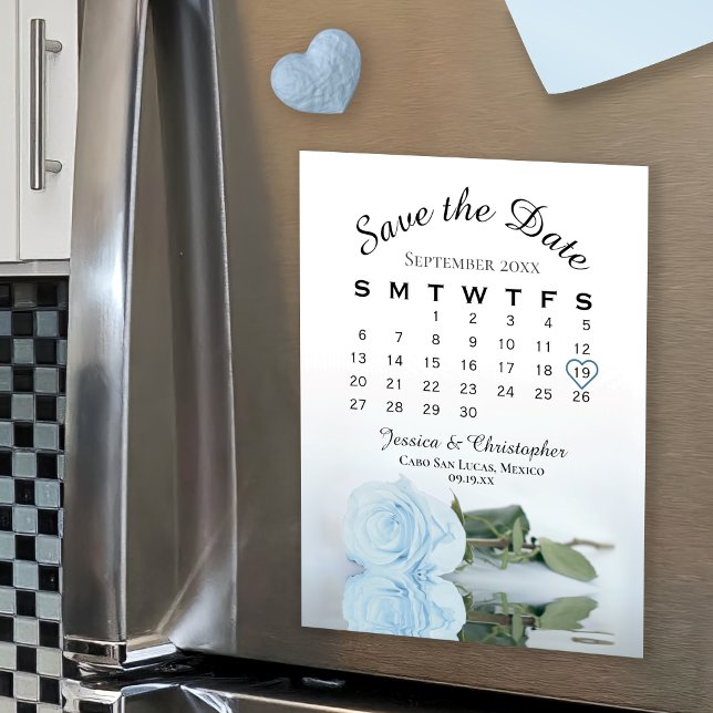 Carte Magnétique Dusty Blue Rose Enregistrer l'aimant Calendrier Da (Créateur téléchargé)