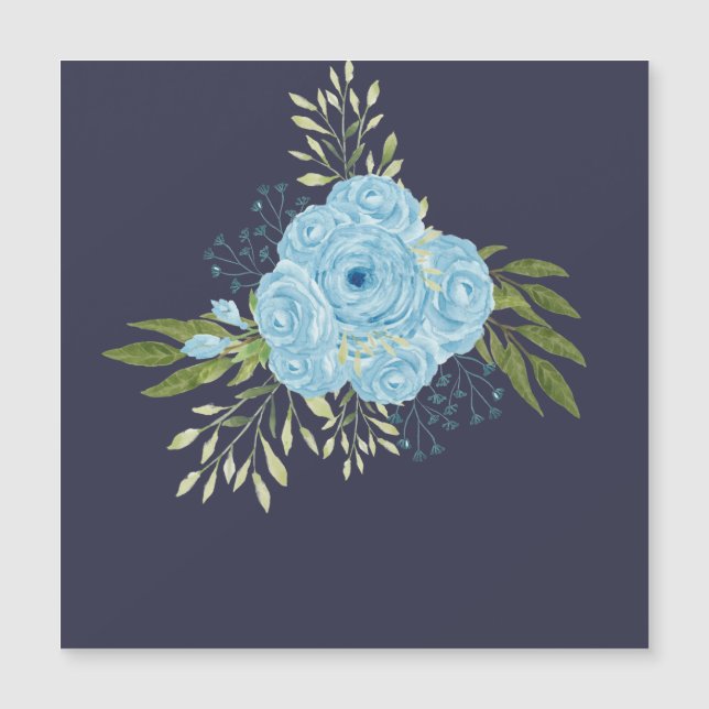 Carte Magnétique Dusty Blue Roses NewlyWeds Mariage cadeau personne (Devant)