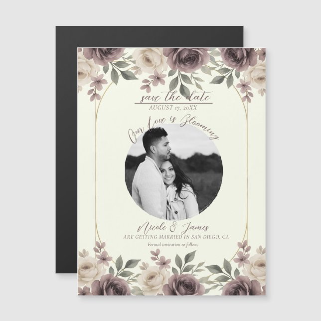 Carte Magnétique Dusty Mauve & Ivory Bloom Botanical Enregistrer La (Devant / Derrière)
