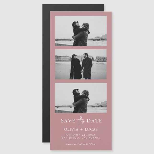 Carte Magnétique Dusty Rose Photo Strip Mariage magnétique (Devant / Derrière)