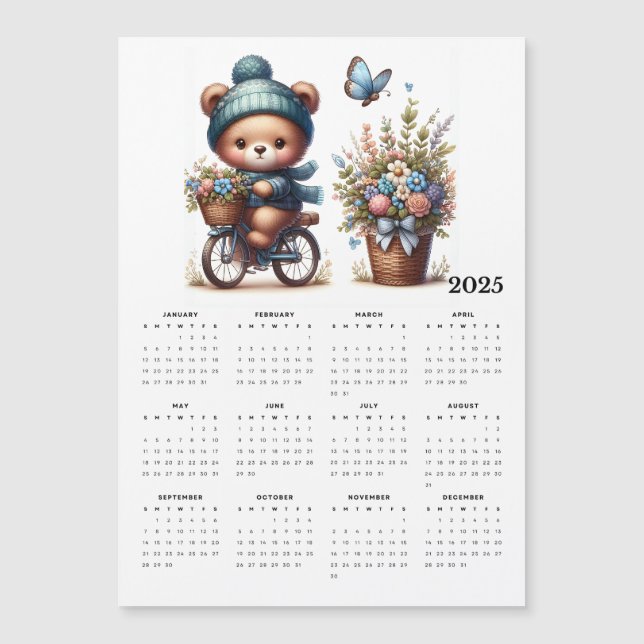 Carte Magnétique Écharpe Casquette Ours mignonne sur vélo 2025 Cale (Devant)