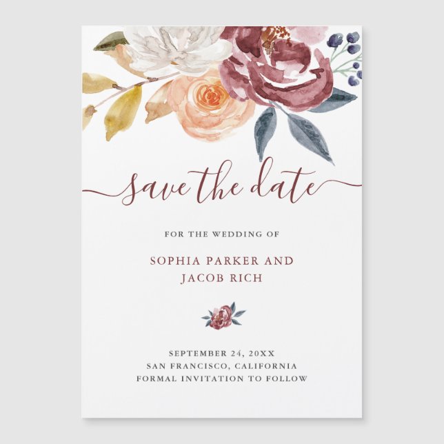 Carte Magnétique Économies | les épousant florales d'aquarelle de (Devant)