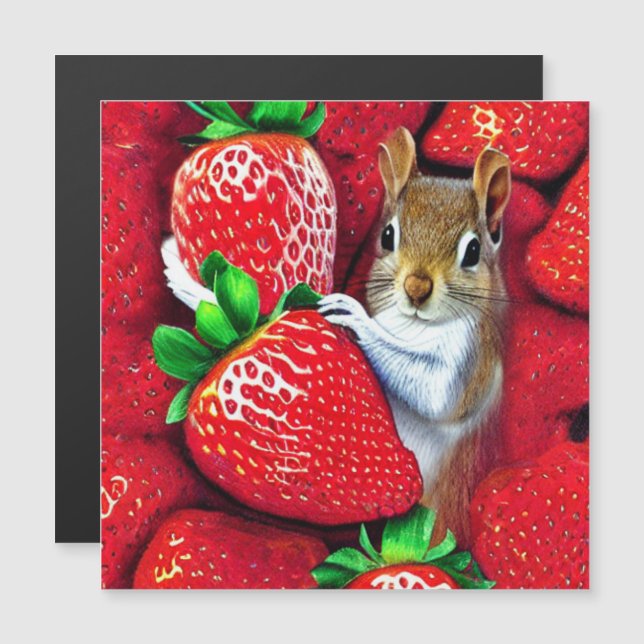 Carte Magnétique Écureuil dans le ciel des fraises (Devant / Derrière)