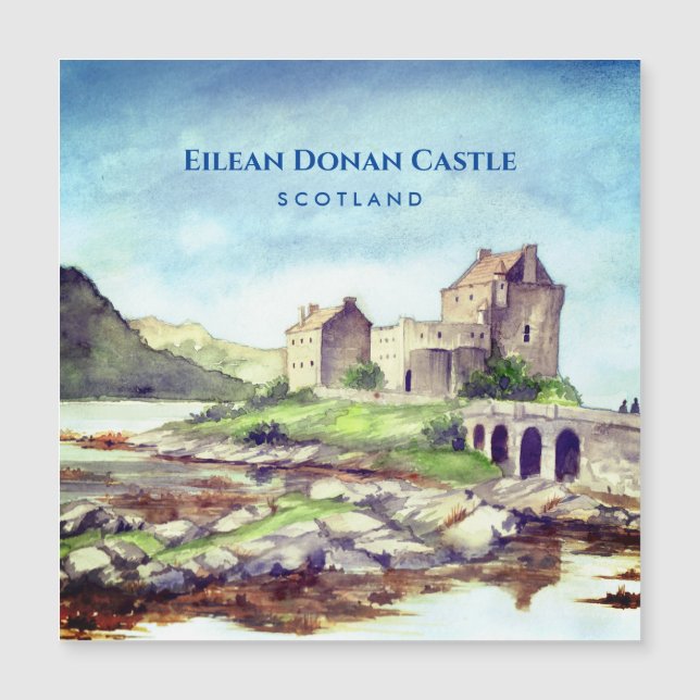 Carte Magnétique Eilean Donan Castle Ecosse aquarelle peinture (Devant)
