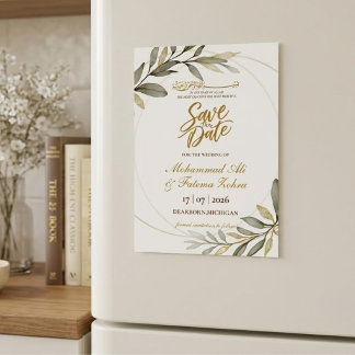 Carte Magnétique Élégance de feuilles d'or Mariage musulman SAVE TH