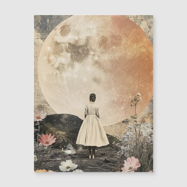 Carte Magnétique Élégance Lune - Vue arrière de la femme avec Lune  (Devant)