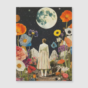 Carte Magnétique Élégance Lune - Vue arrière de la femme avec Lune 