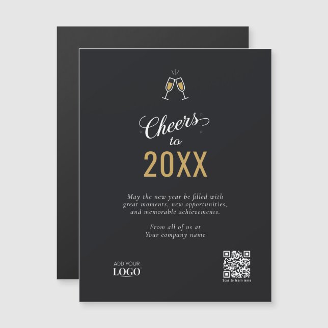 Carte Magnétique Élégant Black & Gold Modern Business Logo Code QR (Devant / Derrière)
