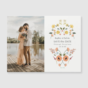 Carte Magnétique Elégant Boho Floral Mariage Vintage Enregistrer la