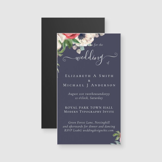 Carte Magnétique Élégant budget Mariage rouge blanc bleu floral (Devant / Derrière)