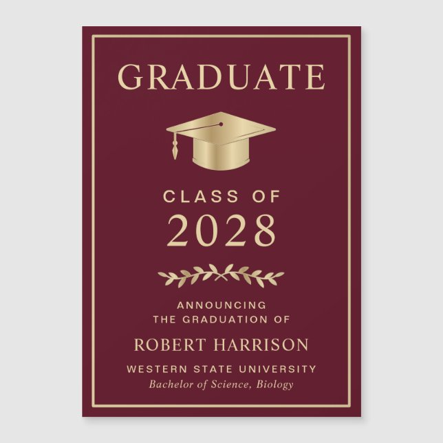 Carte Magnétique Elegant College Bourgogne Gold Graduation (Devant)