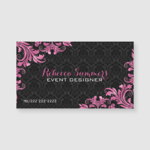Carte Magnétique Élégant dentelle en métal rose noir Damas