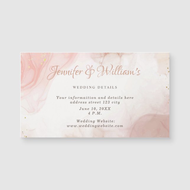 Carte Magnétique Élégant Mariage d'encre d'alcool doré rose pâle Dé (Devant)