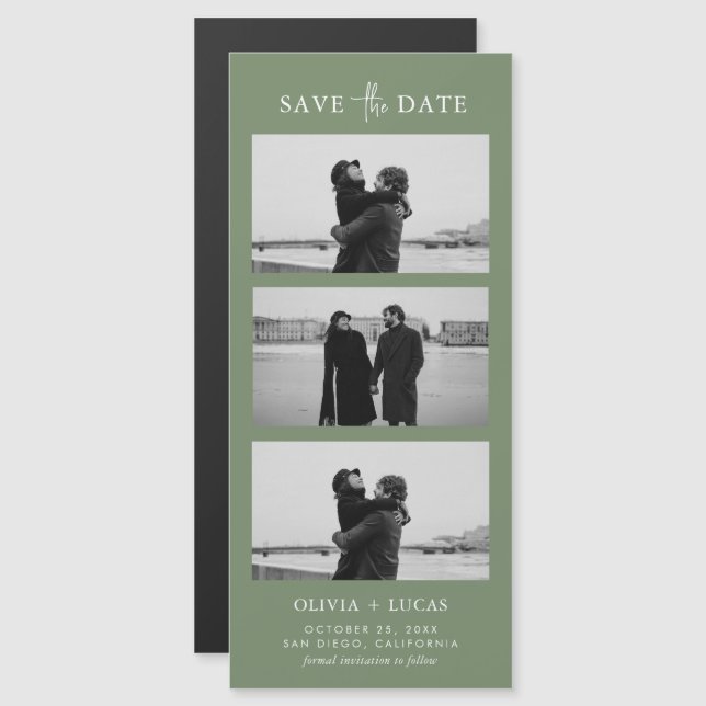 Carte Magnétique Élégant Mariage magnétique Sage Green Photo Strip (Devant / Derrière)