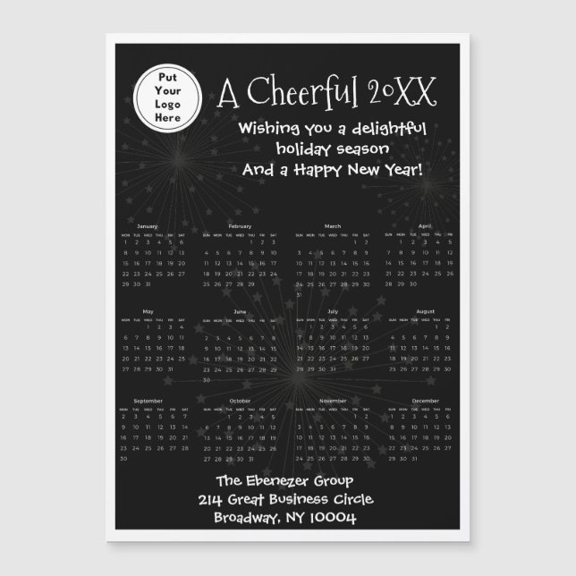 Carte Magnétique Élégant noir et blanc Magnétique Calendrier de l'a (Devant)