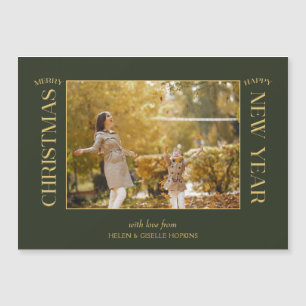 Carte Magnétique Elégant or Joyeux Noël Typographie Photo