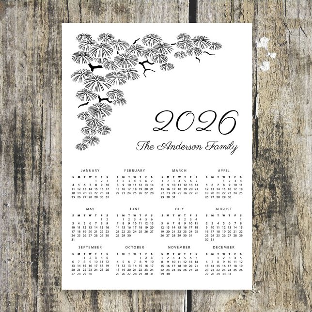 Carte Magnétique Elegant Pine Branch Botanical Calendar 2026 (Créateur téléchargé)