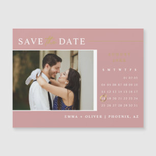 Carte Magnétique Élégant Rose Dusty Enregistrer la date Calendrier 