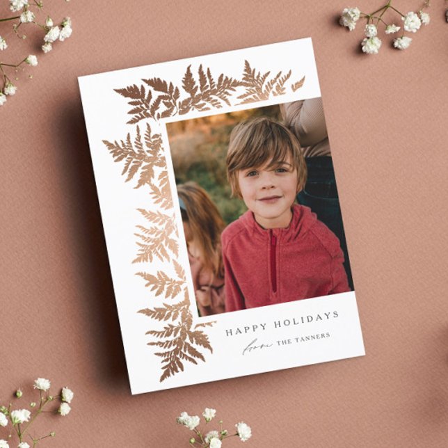 Carte Magnétique Elégant Rose Gold Garland Photo Holiday Card (Créateur téléchargé)