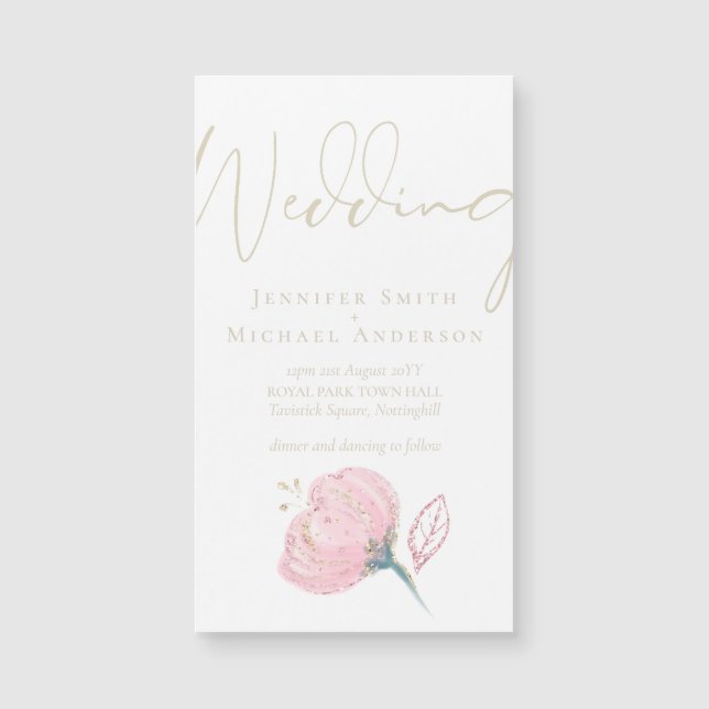 Carte Magnétique Élégant Rose or moderne Mariage Étincelle (Devant)