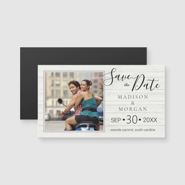 Carte Magnétique Élégant Script Bois rustique Aimant photo moderne (Devant / Derrière)