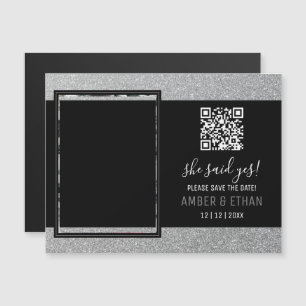 Carte Magnétique Élégant Script Parties scintillant en argent Photo