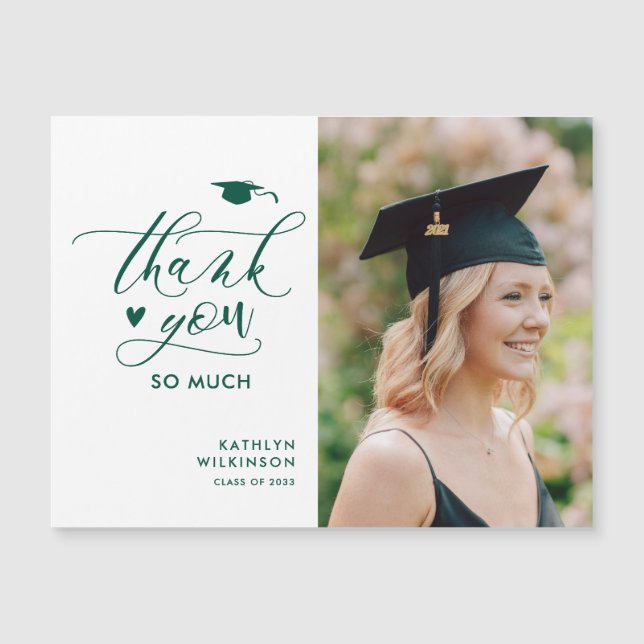 Carte Magnétique Élégant Script Vert Merci de graduation simple (Devant)