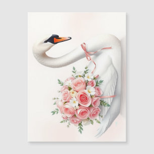 Carte Magnétique Elegant Swan with Roses