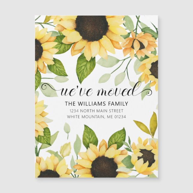 Carte Magnétique Elégant Tournesol Jaune Aquarelle Florale Mouvemen (Devant)