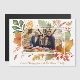 Carte Magnétique Elégante famille Thanksgiving Photo Fall Leaf Magn