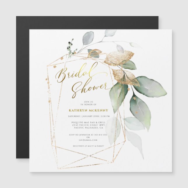 Carte Magnétique Elégante Fête des mariées de verdure or Eucalyptus (Devant / Derrière)