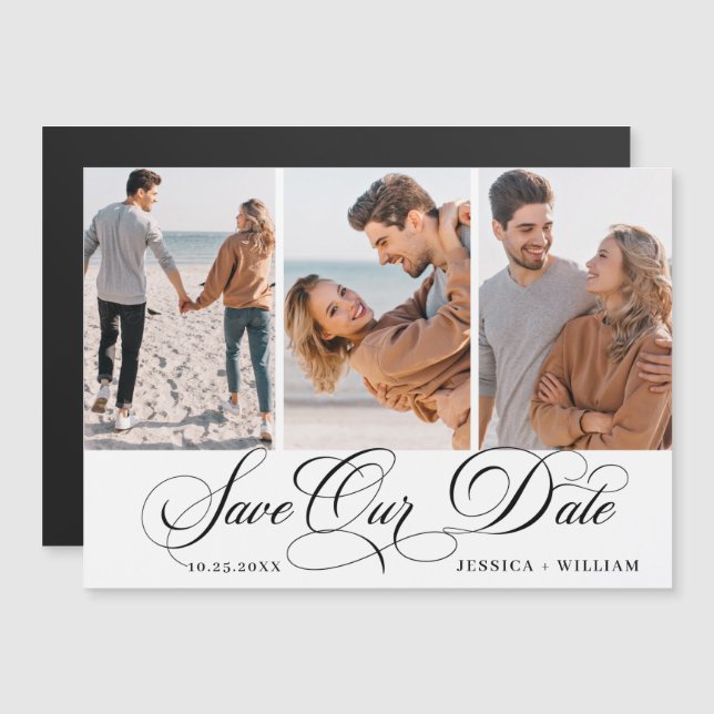 Carte Magnétique Élégante photo de mariage Enregistrer la date Cart (Devant / Derrière)
